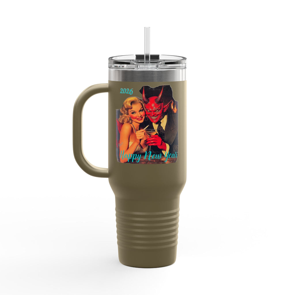 Travel Mug, Happy New Year 2026 Mr Evil, Insulated Tumbler, 40oz, Gift for Him, Gift for Her, Funny Coffee Cup, Unique Mug