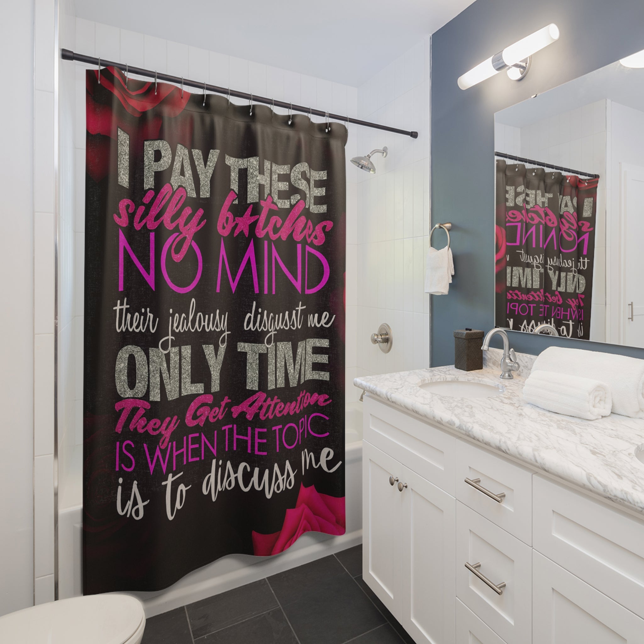 Bold Statement Shower Curtain "Silly Bitches" - Fun Bathroom Decor, Edgy Home Art, Unique Gift for Friends, Stylish Bathroom Accent