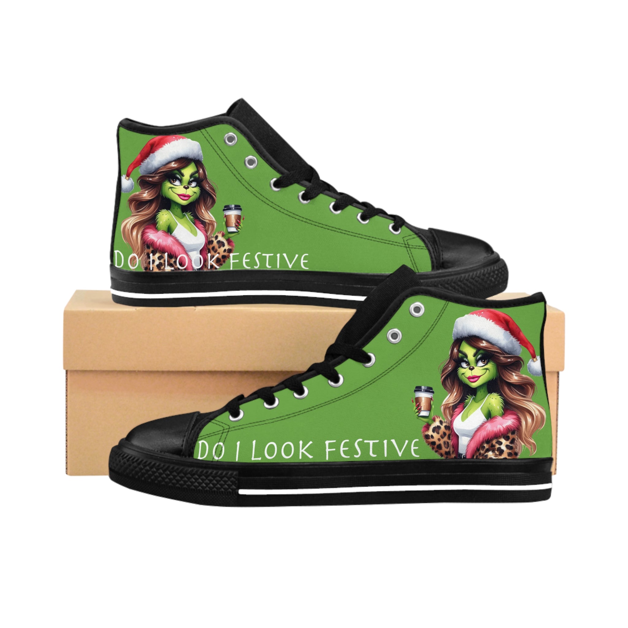 Do I Look Festive? Grinch Funny Women's Classic Sneakers, Sarcastic Shoes, You Aint Gettin Shit, Novelty Sneakers, Unique Women's Shoes