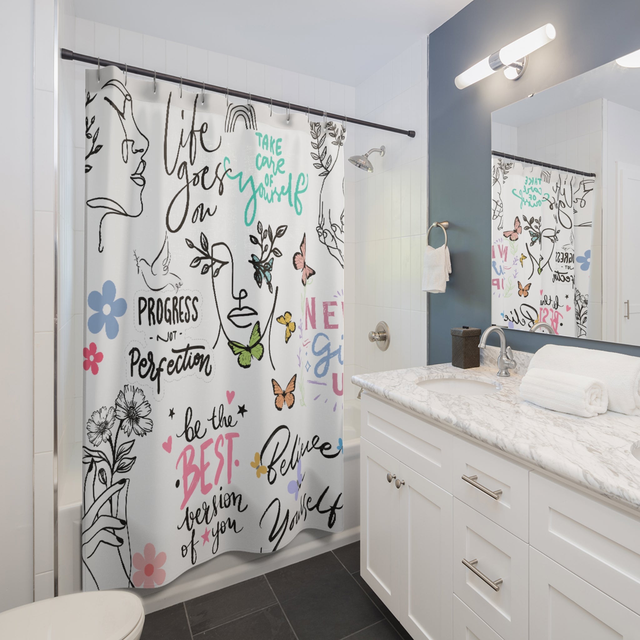 Girls Empowerment Motivational Shower Curtain