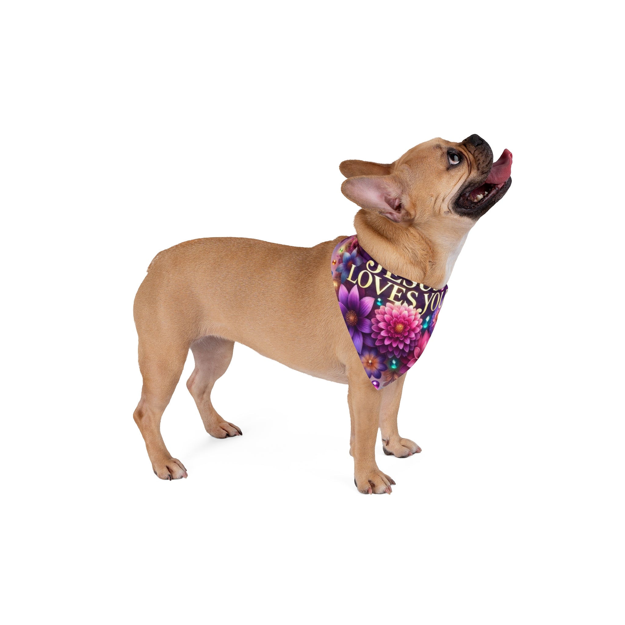 Jesus Loves You Floral Pet Bandana, Dog Accessory, Cute Pet Gift, Floral Pet Scarf, Holiday Pet Wear
