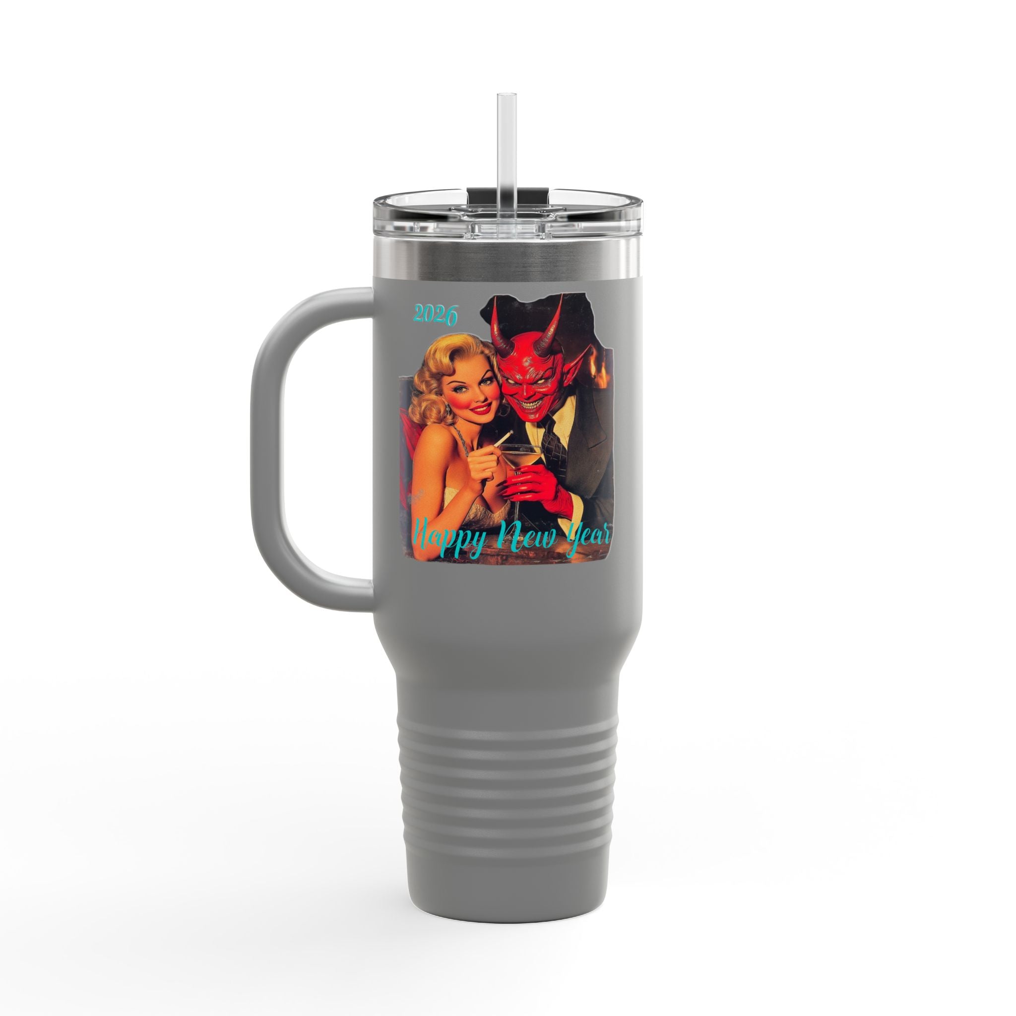 Travel Mug, Happy New Year 2026 Mr Evil, Insulated Tumbler, 40oz, Gift for Him, Gift for Her, Funny Coffee Cup, Unique Mug