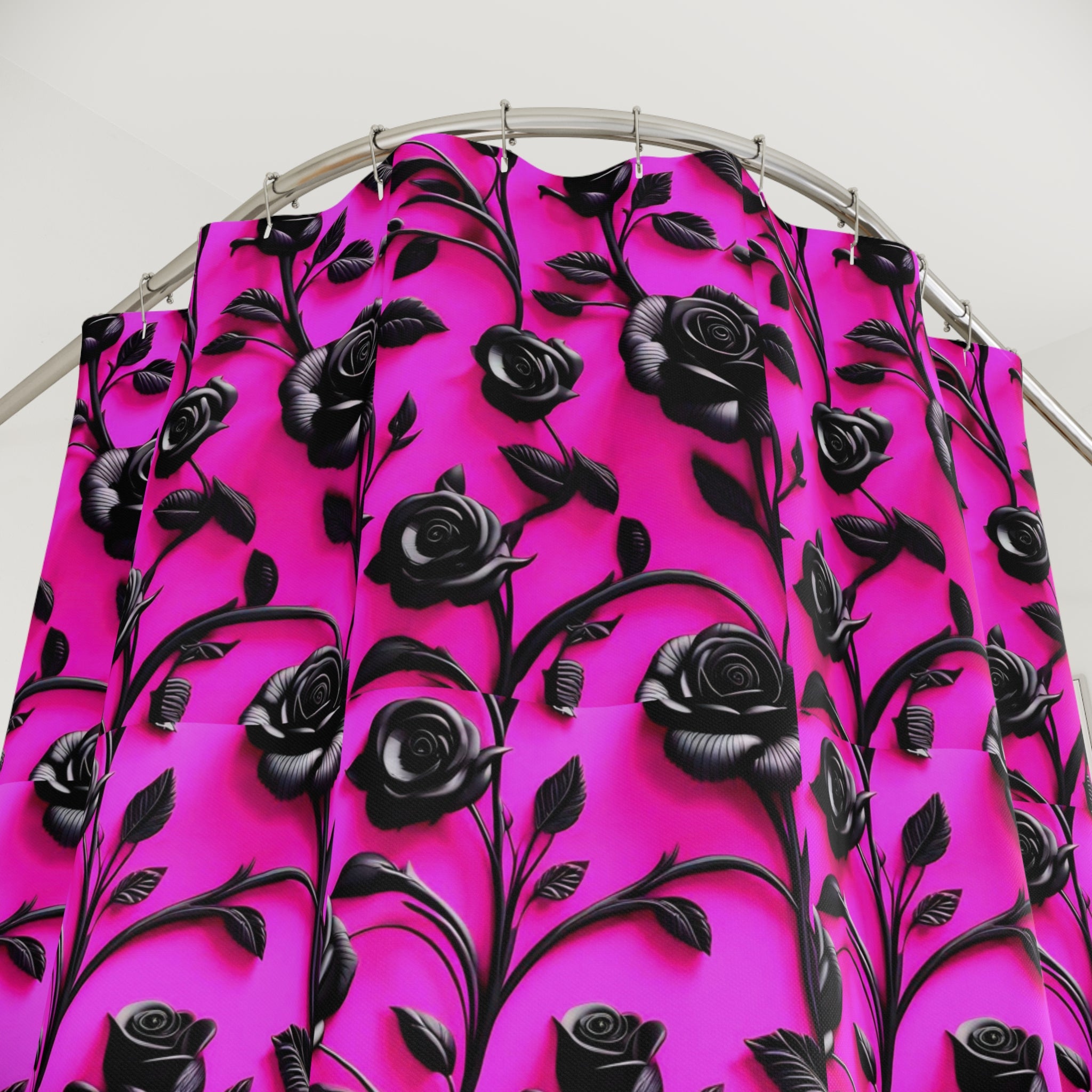 Goth Hot Pink Gen X Black Rose Glam Shower Curtains