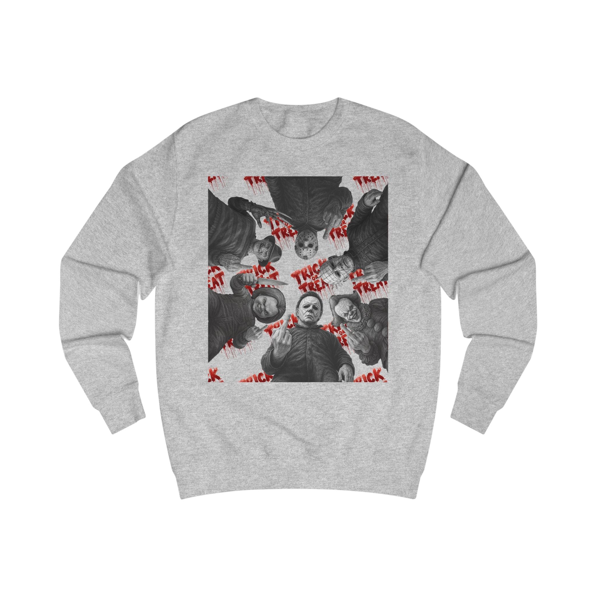 Retro Horror Trick or Treat Unisex Sweatshirt | Cozy Halloween Apparel, Perfect for Fall Celebrations, Gift for Ghost Lovers, Holiday Fashion