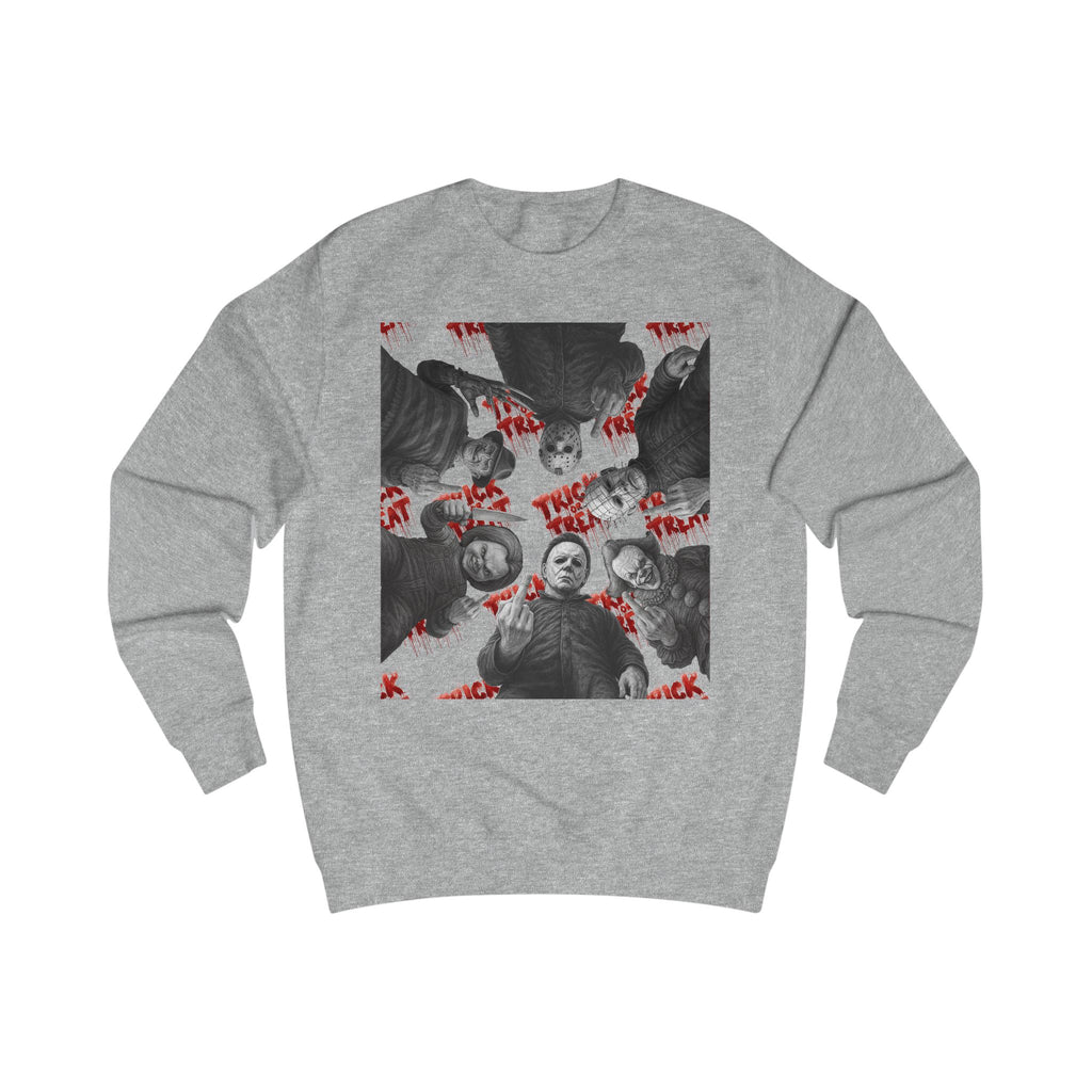 Retro Horror Trick or Treat Unisex Sweatshirt | Cozy Halloween Apparel, Perfect for Fall Celebrations, Gift for Ghost Lovers, Holiday Fashion