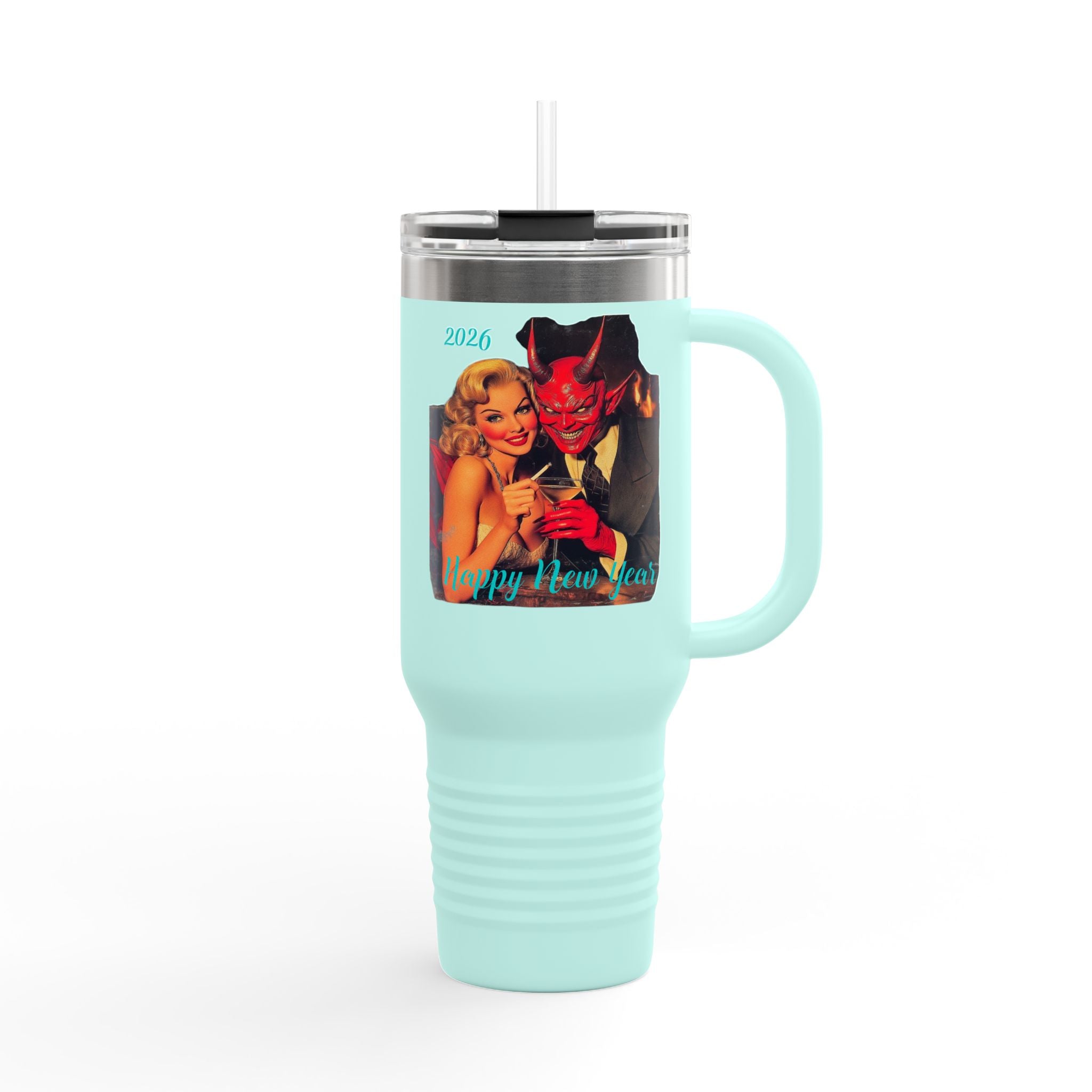 Travel Mug, Happy New Year 2026 Mr Evil, Insulated Tumbler, 40oz, Gift for Him, Gift for Her, Funny Coffee Cup, Unique Mug