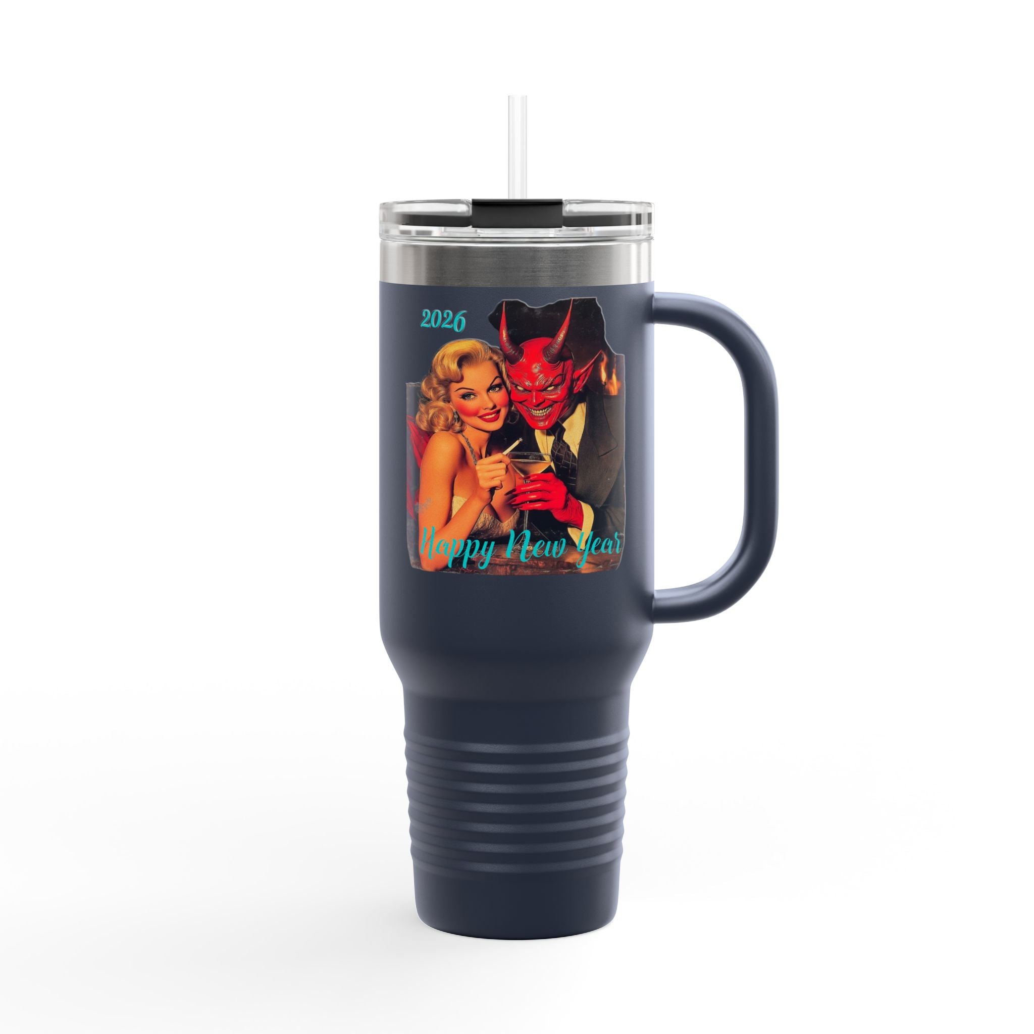 Travel Mug, Happy New Year 2026 Mr Evil, Insulated Tumbler, 40oz, Gift for Him, Gift for Her, Funny Coffee Cup, Unique Mug