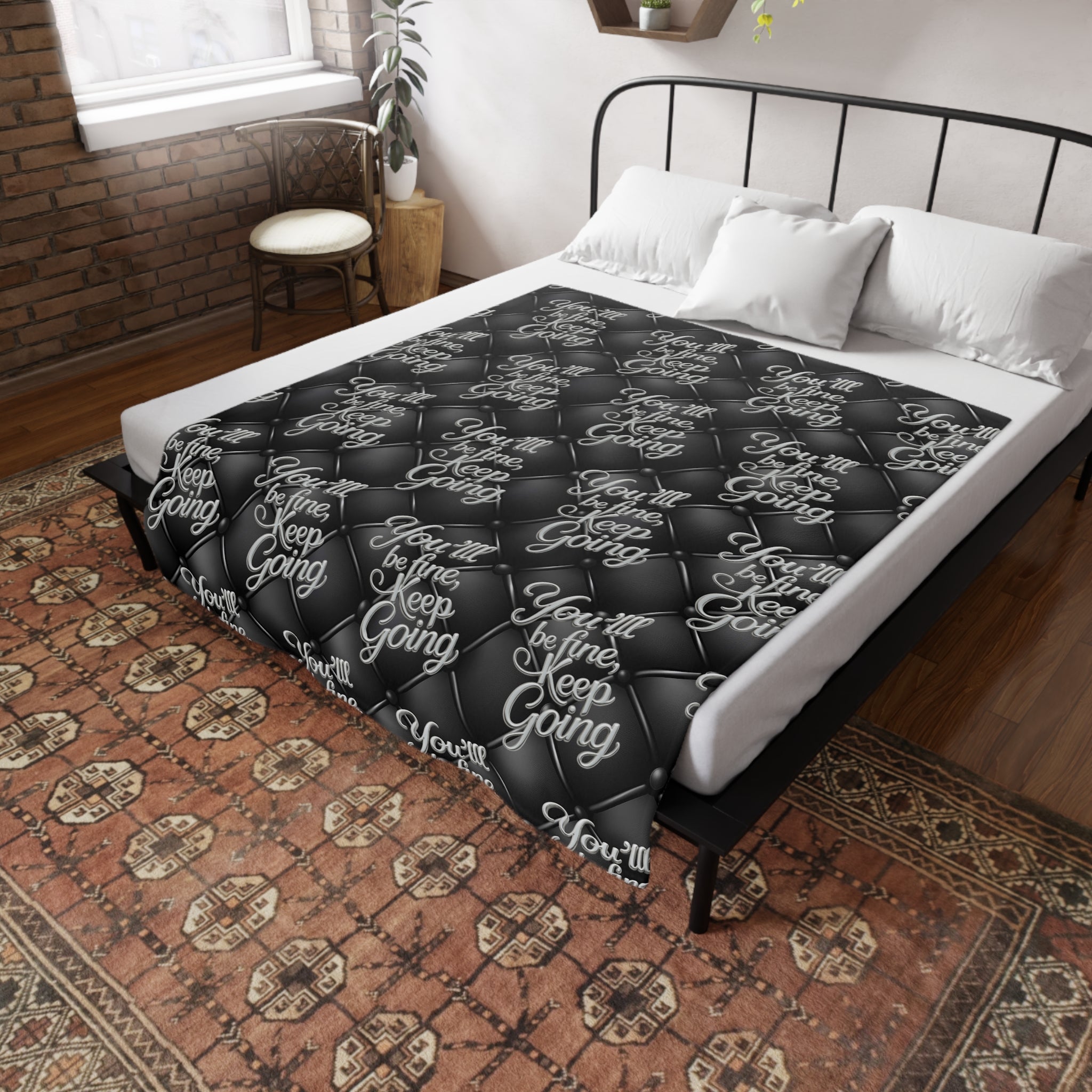 Plush Blanket You'll Be Fine Silver & Black