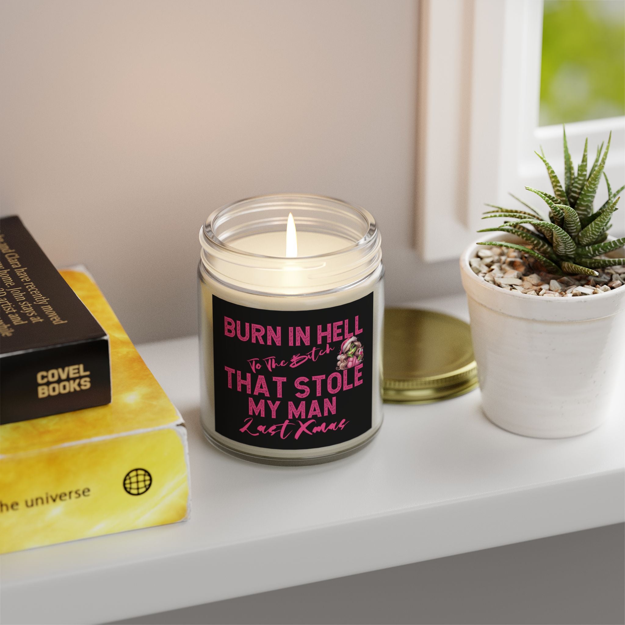 Revenge Scented Candles, Burn in Hell to the Bitch That stole My Man Last Xmas featuring Mrs Grinch, Natural Wax, Funny Candle, Revenge