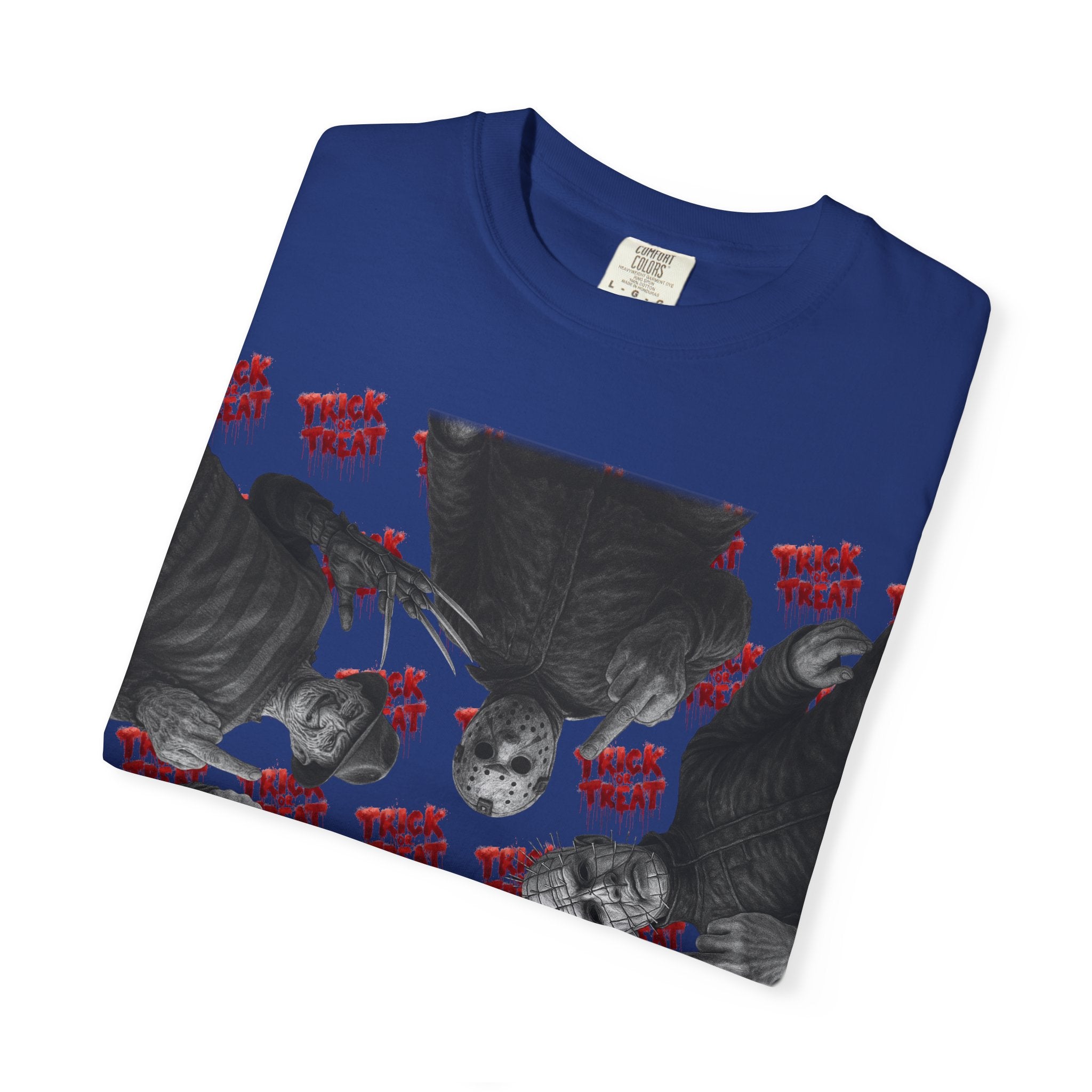 Horror Slashers Unisex T-shirt - Retro Michael Myers, Freddy, Jason, Chucky Middle Finger Design