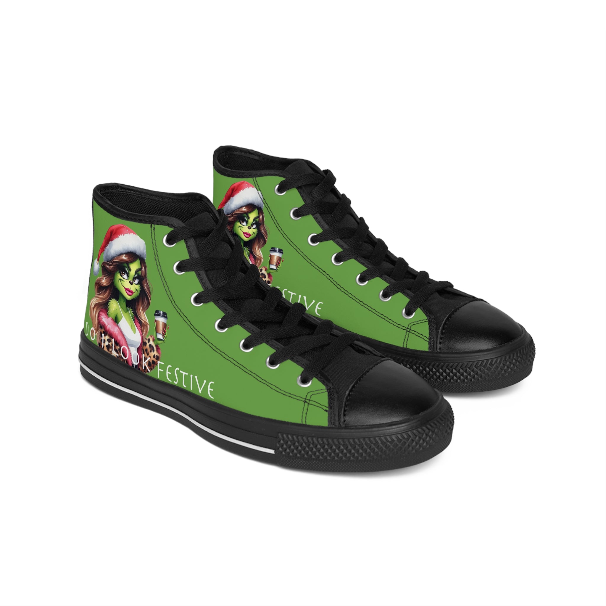 Do I Look Festive? Grinch Funny Women's Classic Sneakers, Sarcastic Shoes, You Aint Gettin Shit, Novelty Sneakers, Unique Women's Shoes