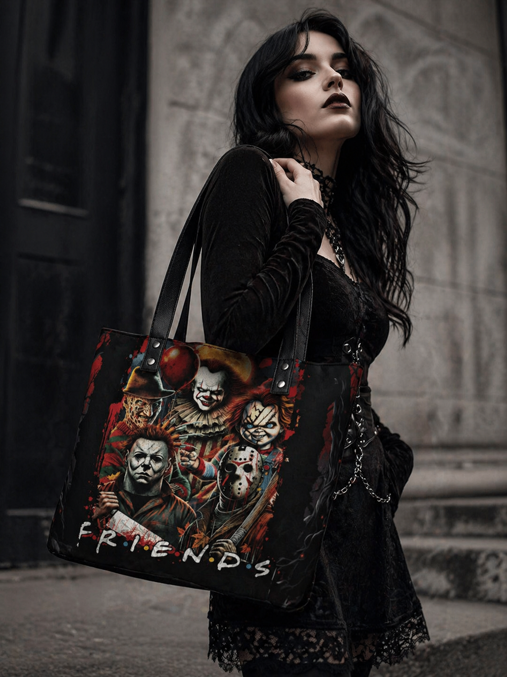 Horror Movie FRIENDS Handbag, Gothic Halloween Slasher Villains Purse, Spooky Shoulder Bag, GOTH Gift