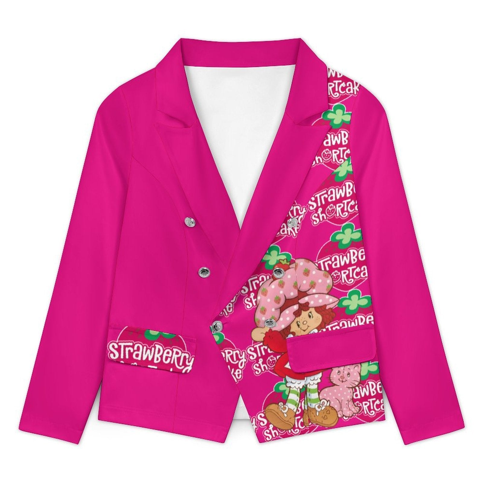 Retro Strawberry Shortcake Pink Blazer – Vintage Cartoon Chic Statement Jacket Small - 7XL