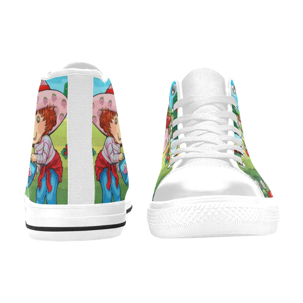 Strawberry Girl High Top Canvas Sneakers, Retro Berry Girl Kawaii Shoes
