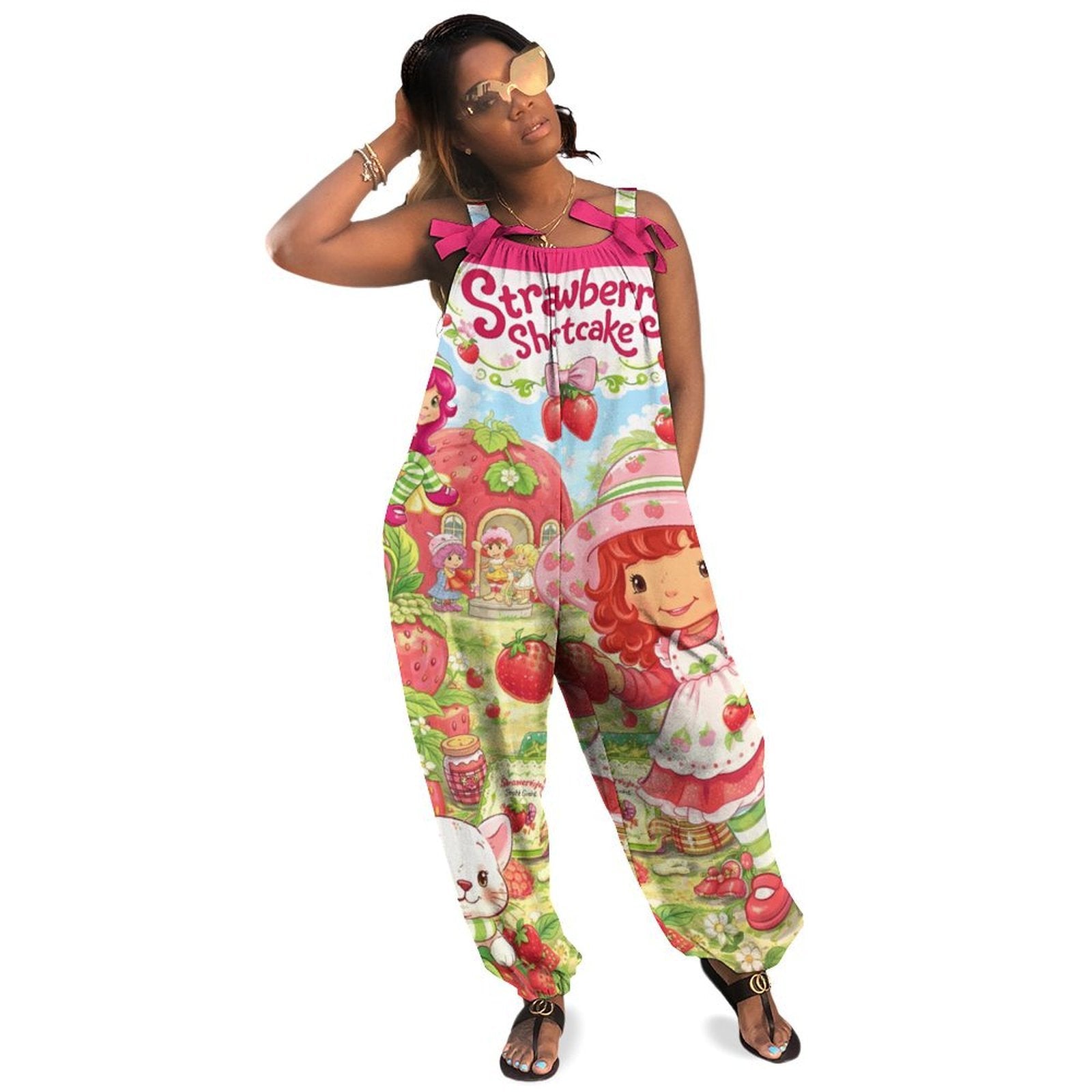 Strawberry Shortcake Jumpsuit Women Cute Cartoon Romper Summer Outfit Plus Size S-3XL