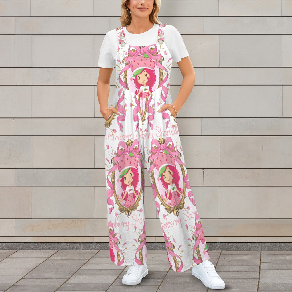 White Plus Size Strawberry Girl Retro Jumper Overall Small- 5XL