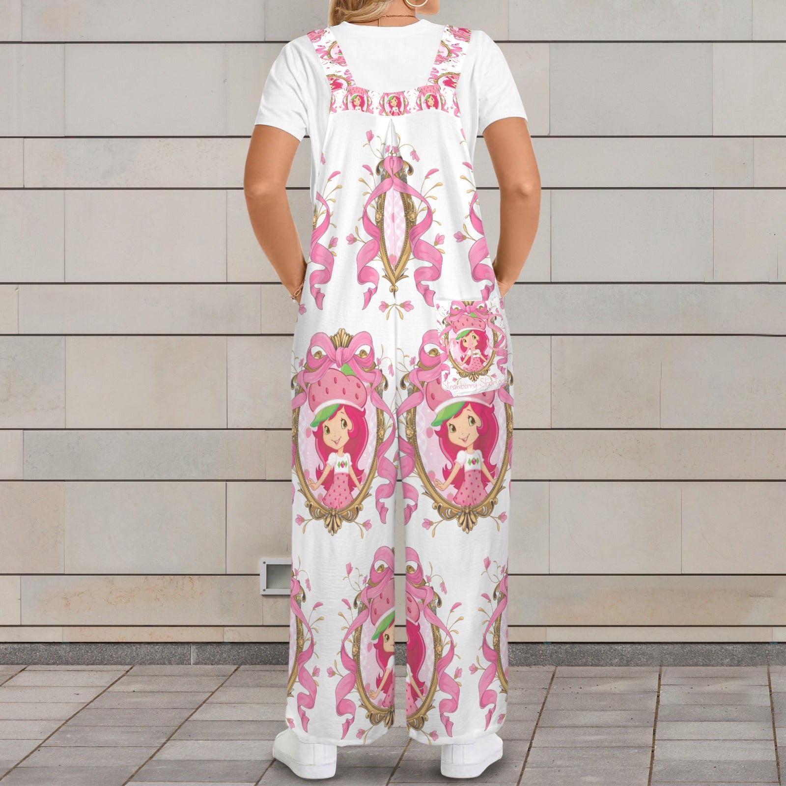 White Plus Size Strawberry Girl Retro Jumper Overall Small- 5XL