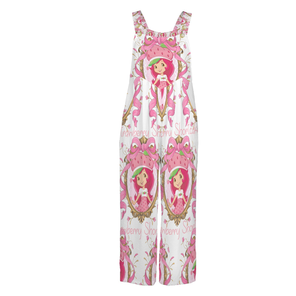 White Plus Size Strawberry Girl Retro Jumper Overall Small- 5XL