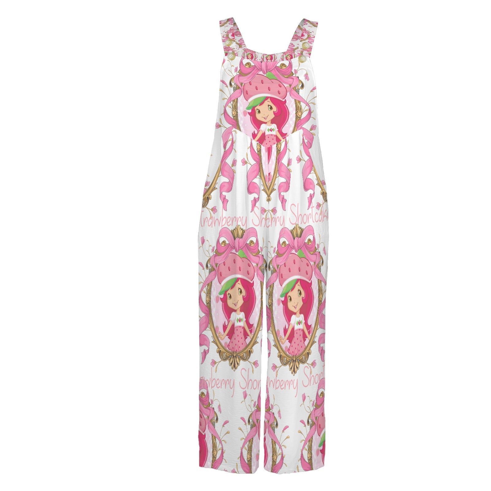 White Plus Size Strawberry Girl Retro Jumper Overall Small- 5XL