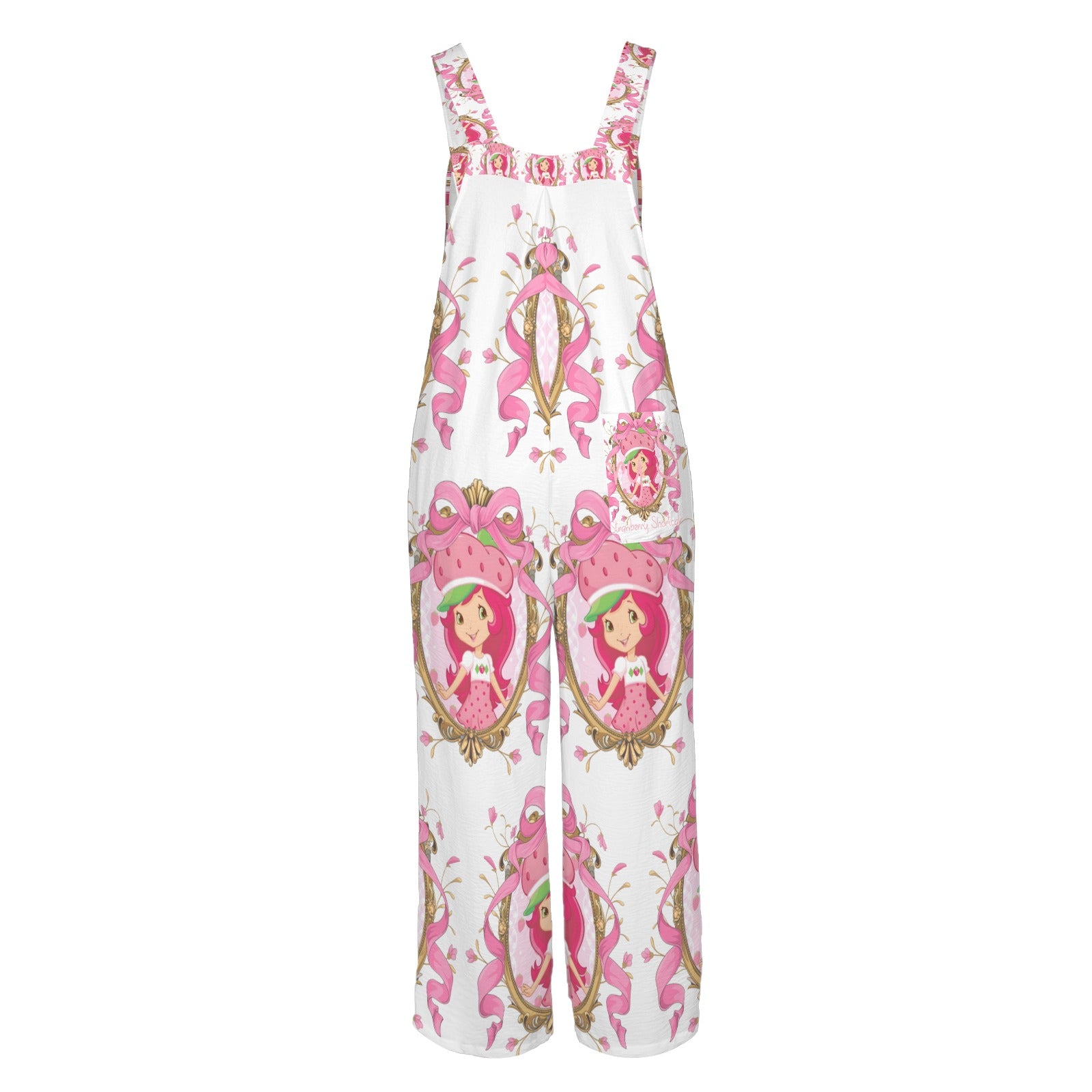 White Plus Size Strawberry Girl Retro Jumper Overall Small- 5XL