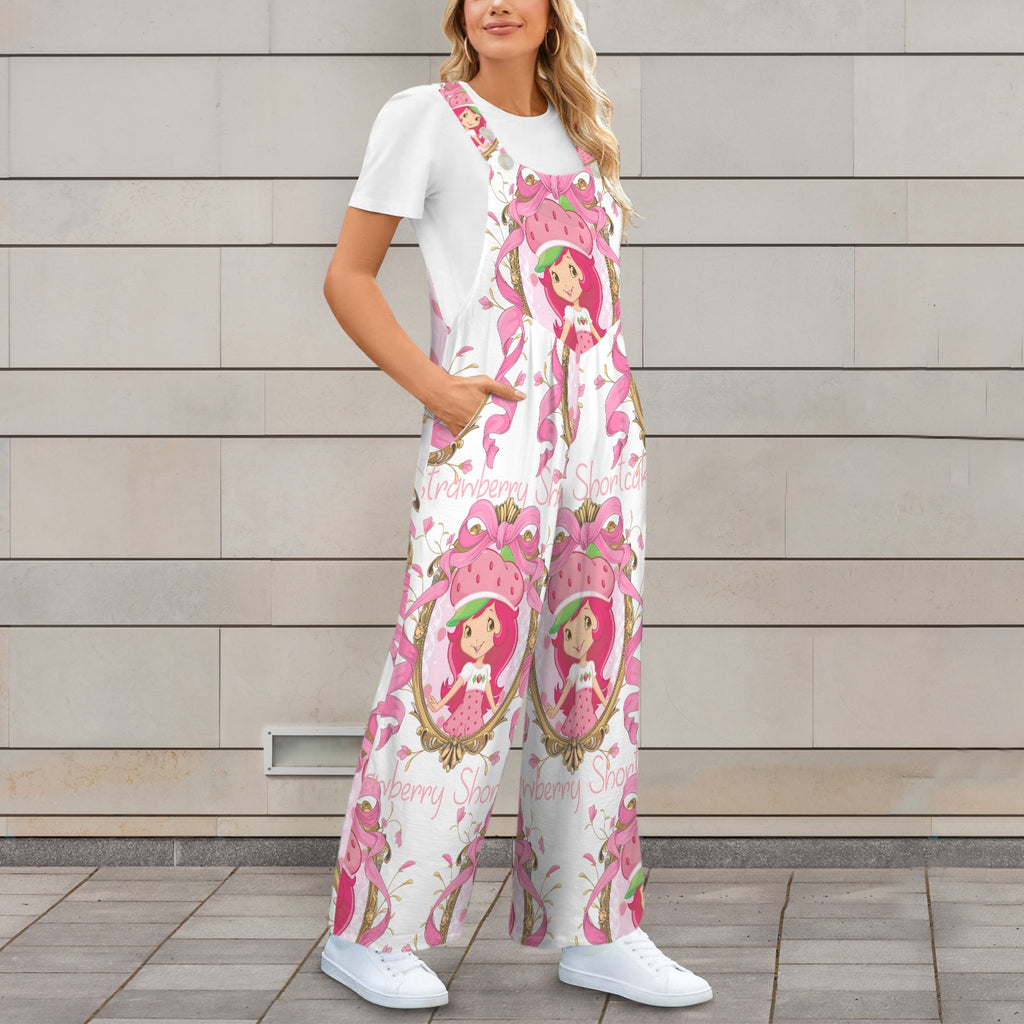 White Plus Size Strawberry Girl Retro Jumper Overall Small- 5XL