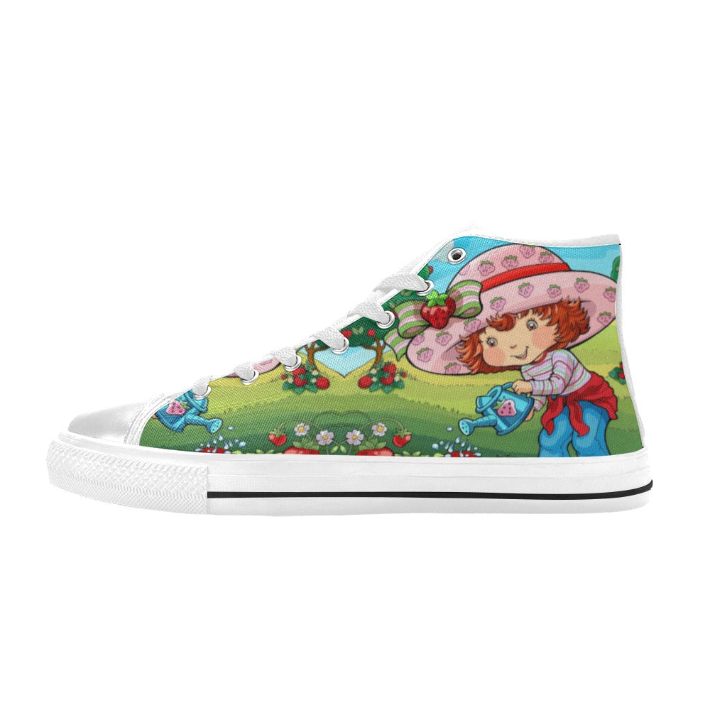 Strawberry Girl High Top Canvas Sneakers, Retro Berry Girl Kawaii Shoes