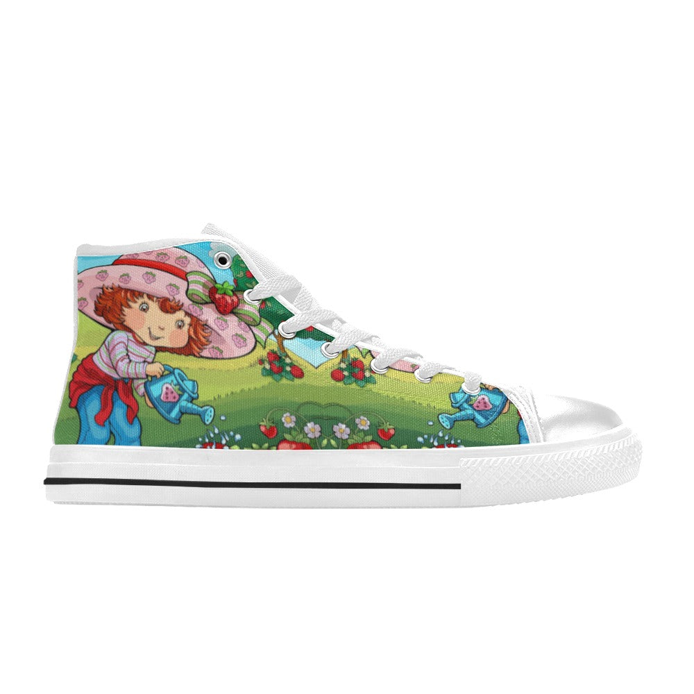 Strawberry Girl High Top Canvas Sneakers, Retro Berry Girl Kawaii Shoes