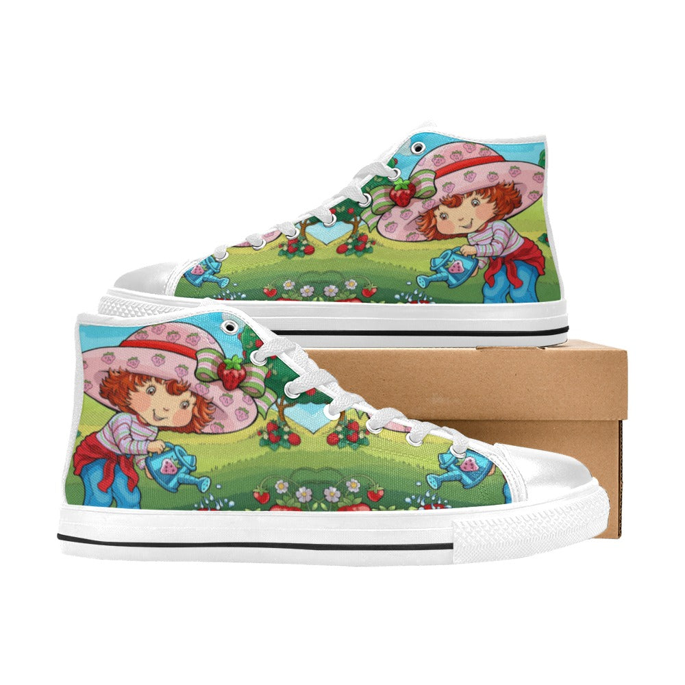 Strawberry Girl High Top Canvas Sneakers, Retro Berry Girl Kawaii Shoes