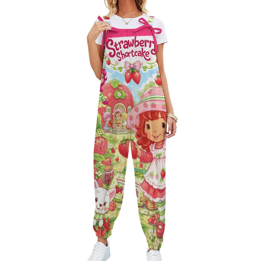 Strawberry Shortcake Jumpsuit Women Cute Cartoon Romper Summer Outfit Plus Size S-3XL