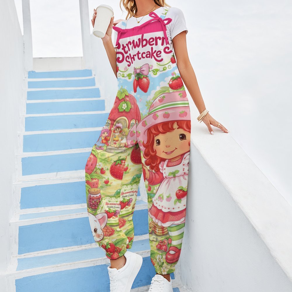Strawberry Shortcake Jumpsuit Women Cute Cartoon Romper Summer Outfit Plus Size S-3XL