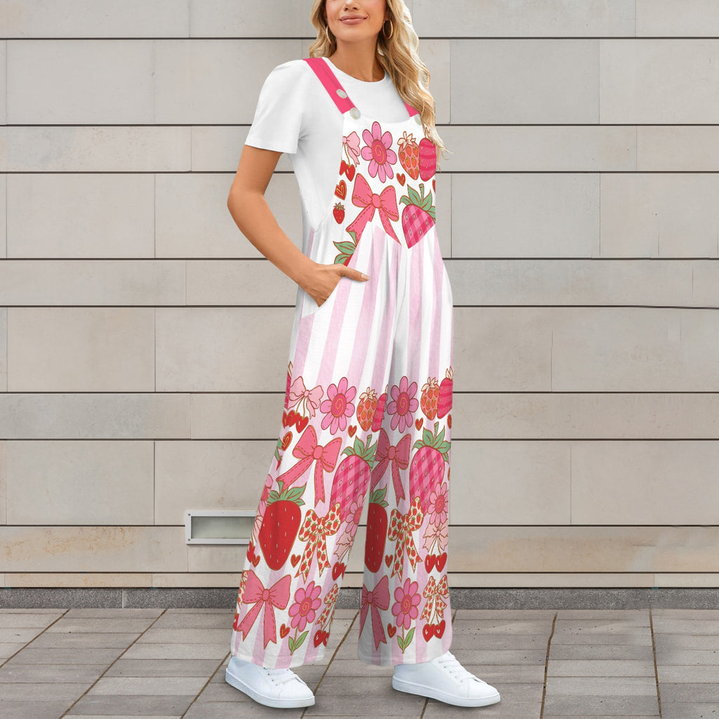 Strawberries and Pink Jumpsuit Overalls Small - 5XL
