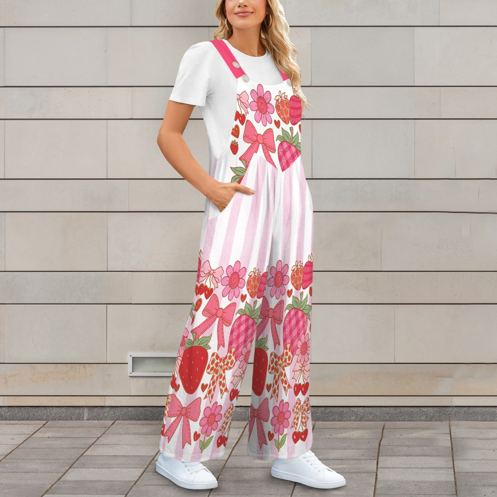 Strawberries and Pink Jumpsuit Overalls Small - 5XL