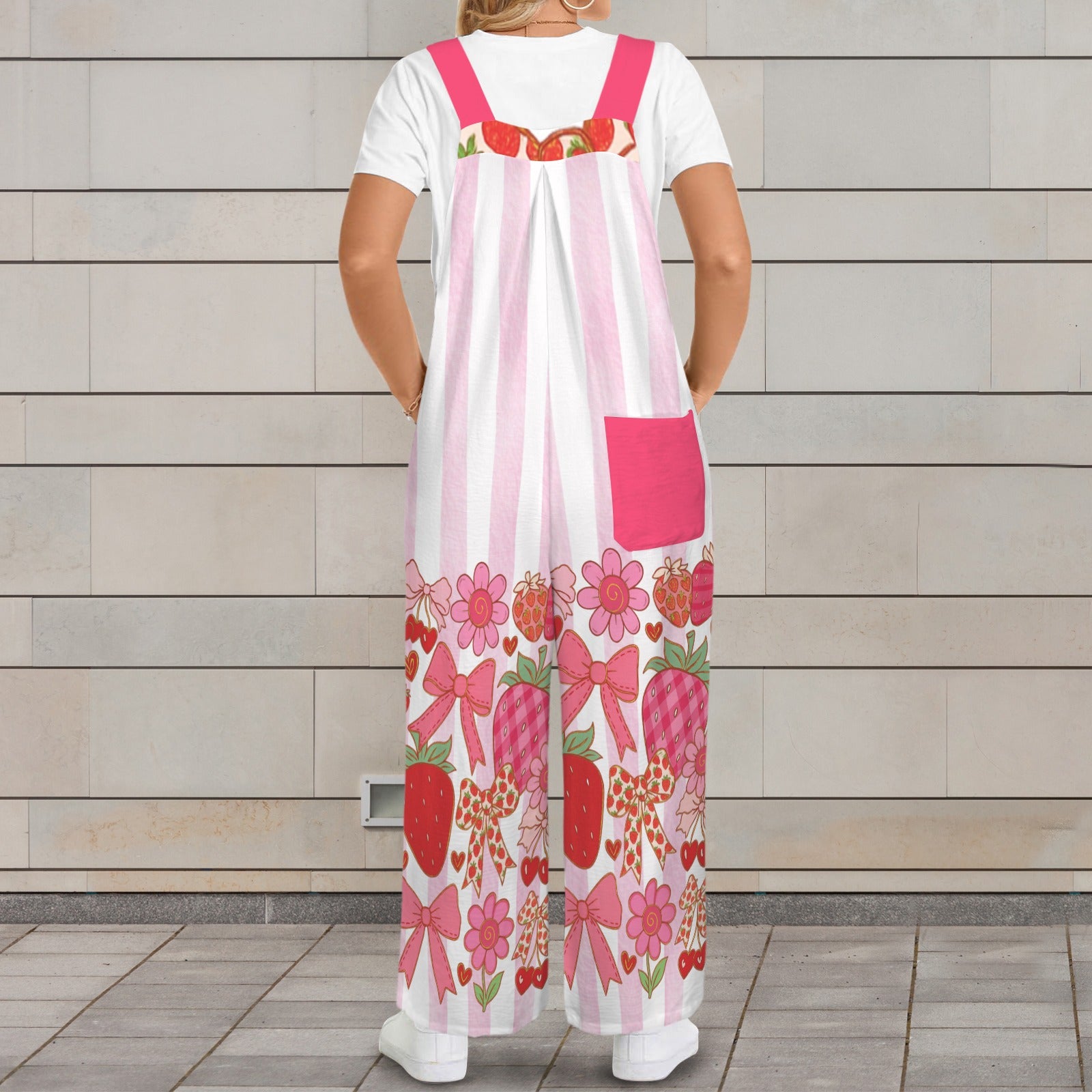 Strawberries and Pink Jumpsuit Overalls Small - 5XL