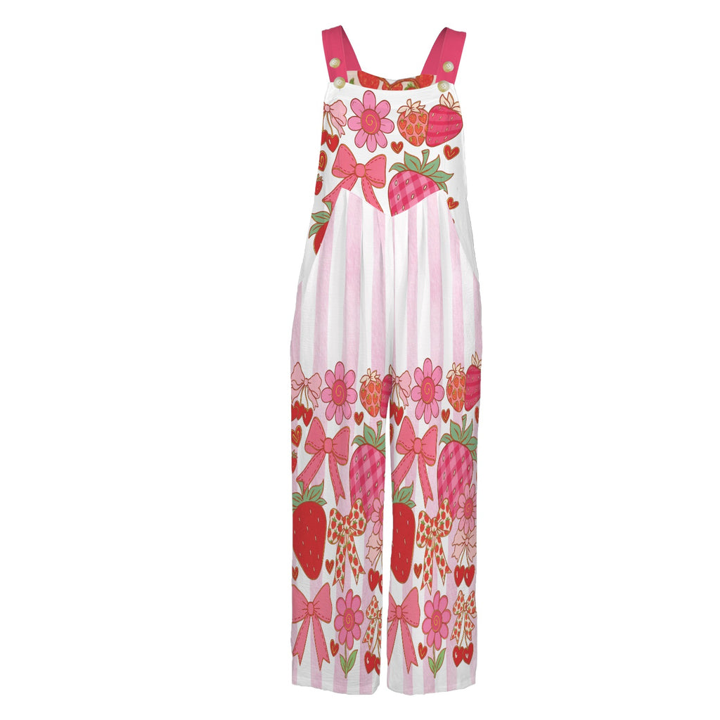 Strawberries and Pink Jumpsuit Overalls Small - 5XL