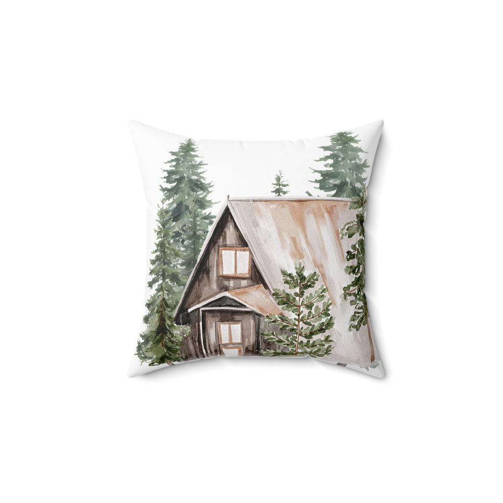 Lost Cabin Watercolor Forest Throw Pillow