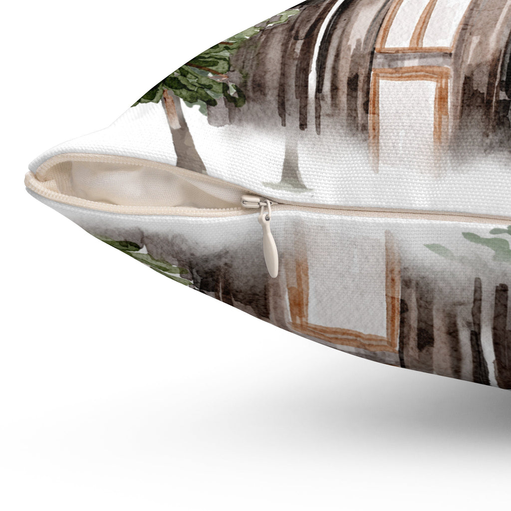 Lost Cabin Watercolor Forest Throw Pillow