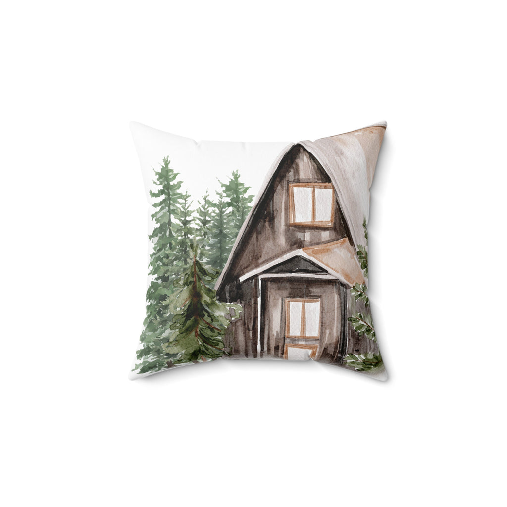 Lost Cabin Watercolor Forest Throw Pillow