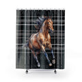 Horsepower Black Plaid Horse Shower Curtain