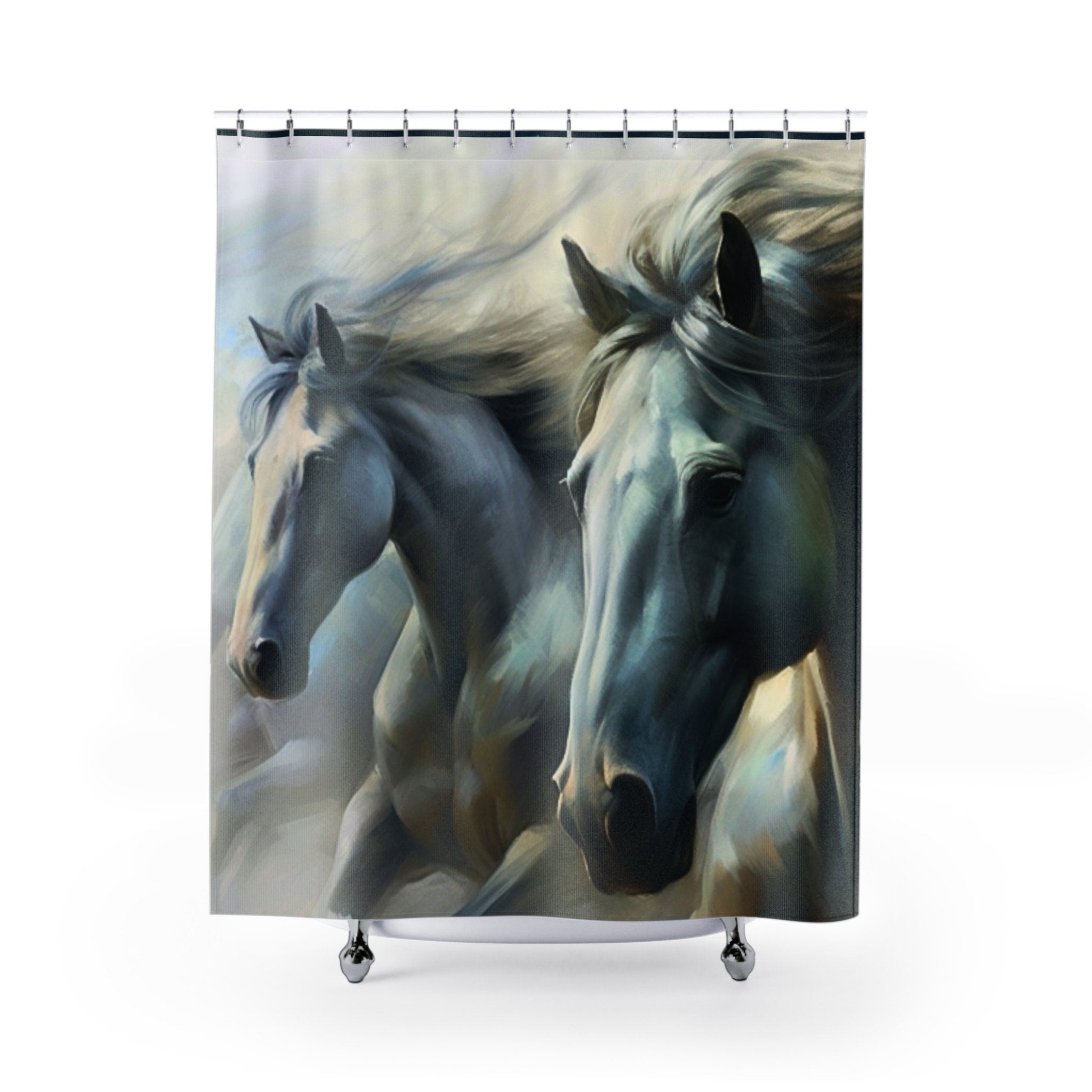 Two Majestic & Mystical White Stallions Horses Shower Curtain