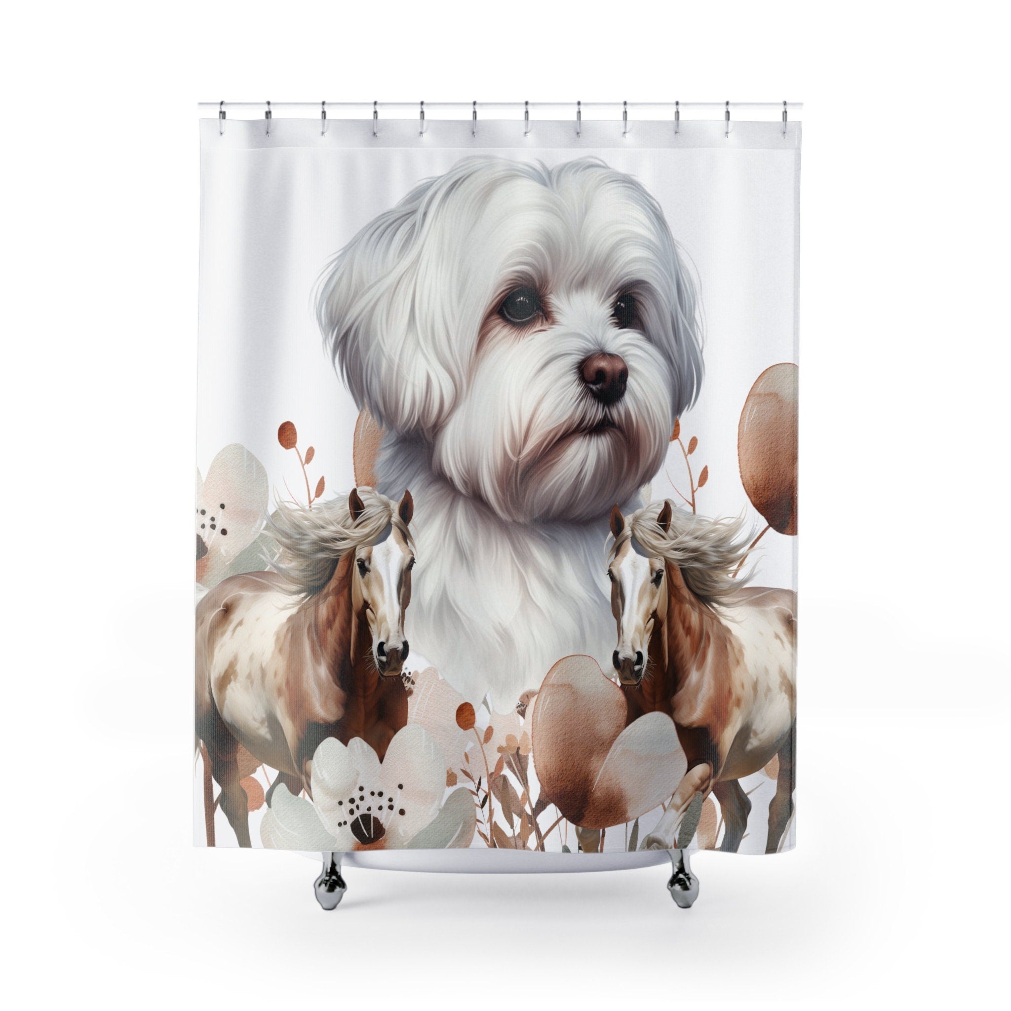 Horse & Beautiful Maltese Boho Shower Curtain