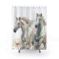 White Horses Boho Shower Curtain