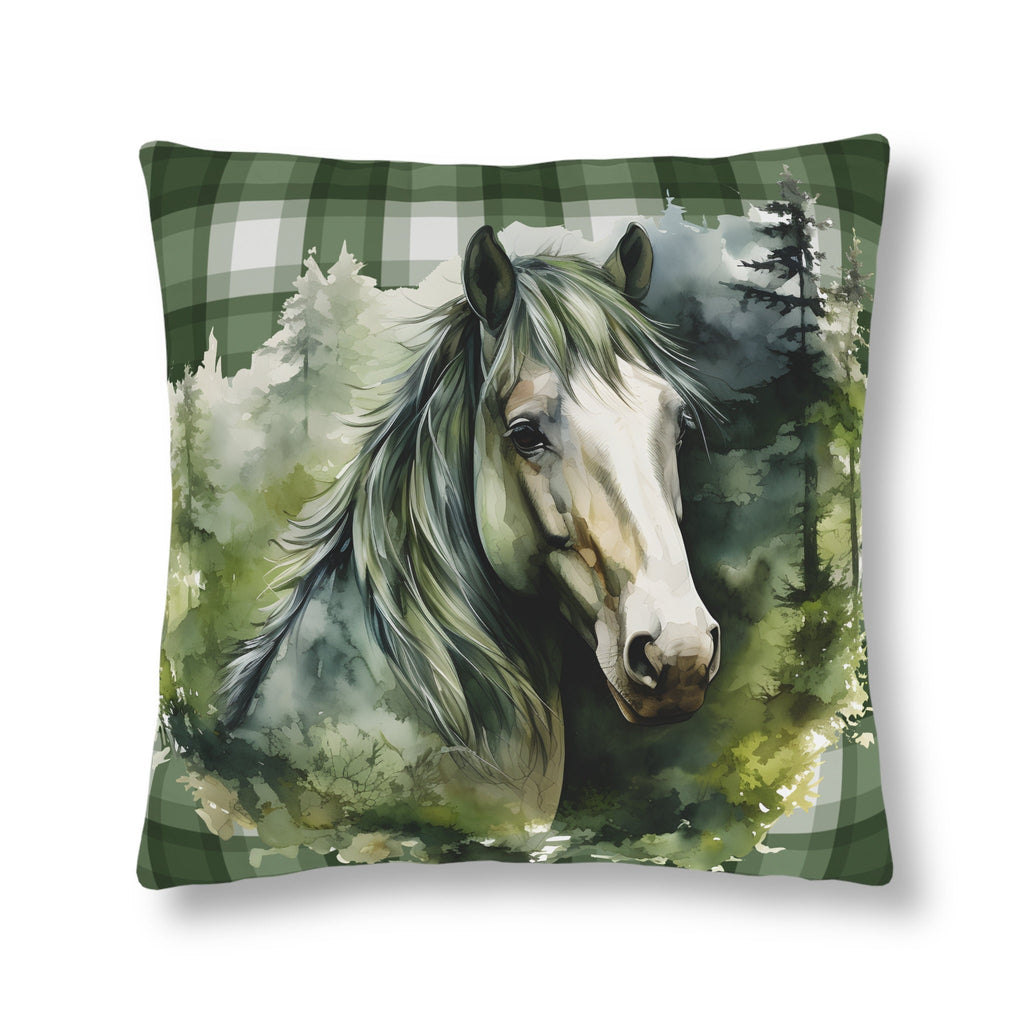 Horse in Watercolor Forest Waterproof Pillow