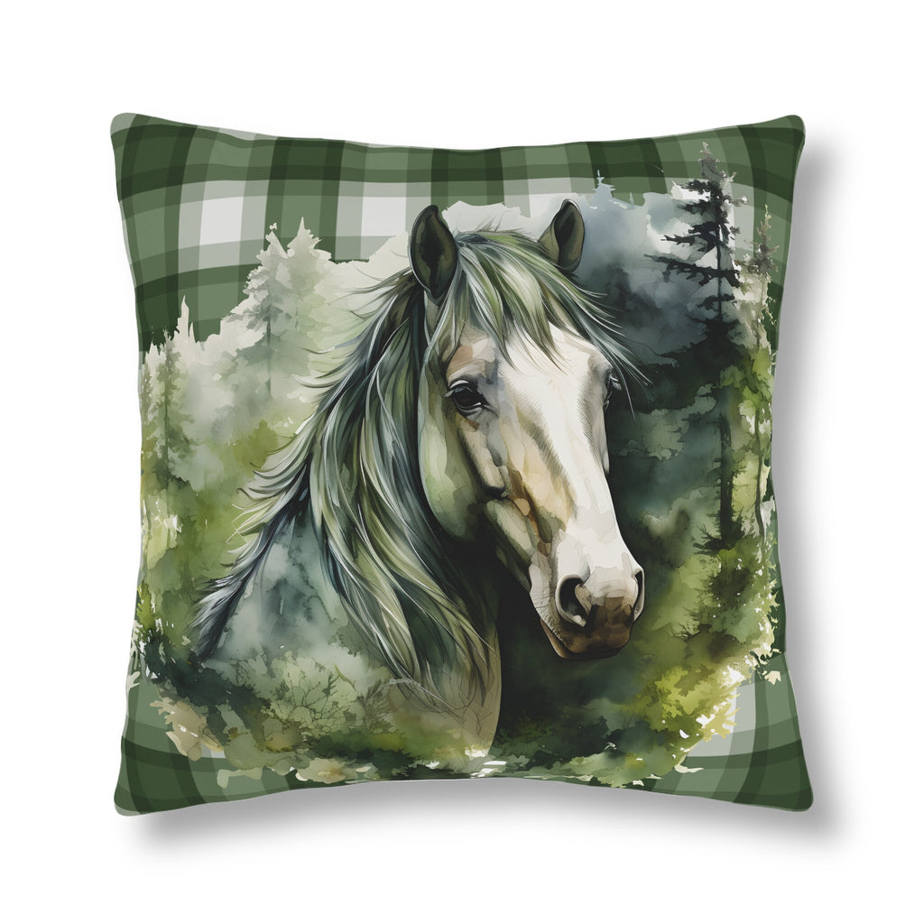 Horse in Watercolor Forest Waterproof Pillow