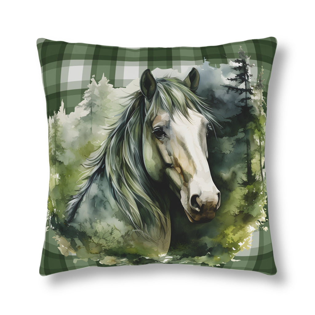 Horse in Watercolor Forest Waterproof Pillow