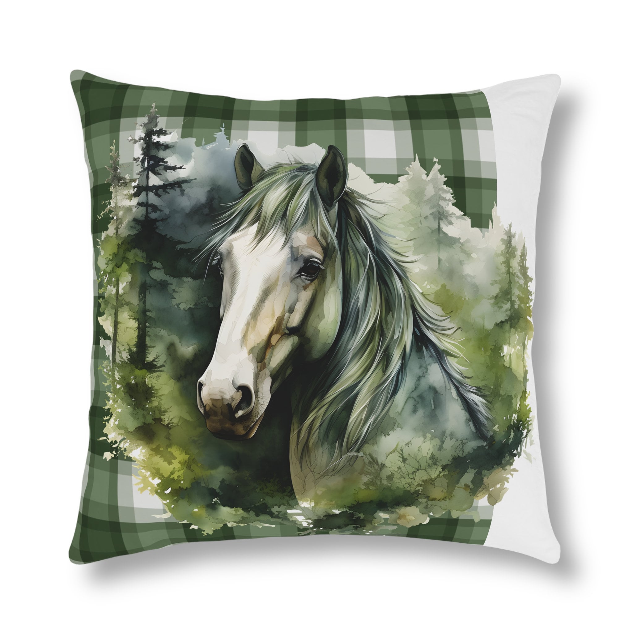 Horse in Watercolor Forest Waterproof Pillow