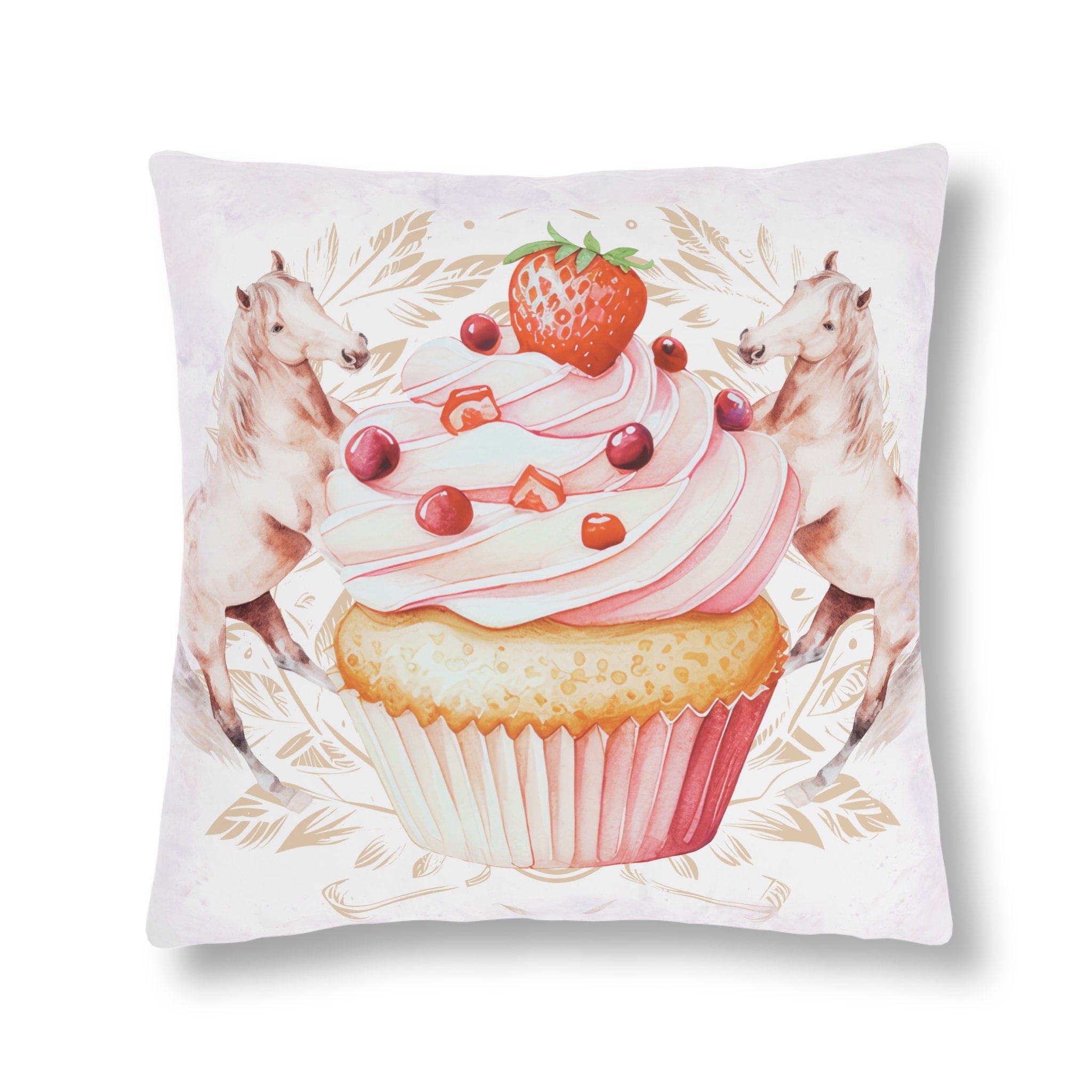 Cupcake Horses Watercolor Waterproof Pillow