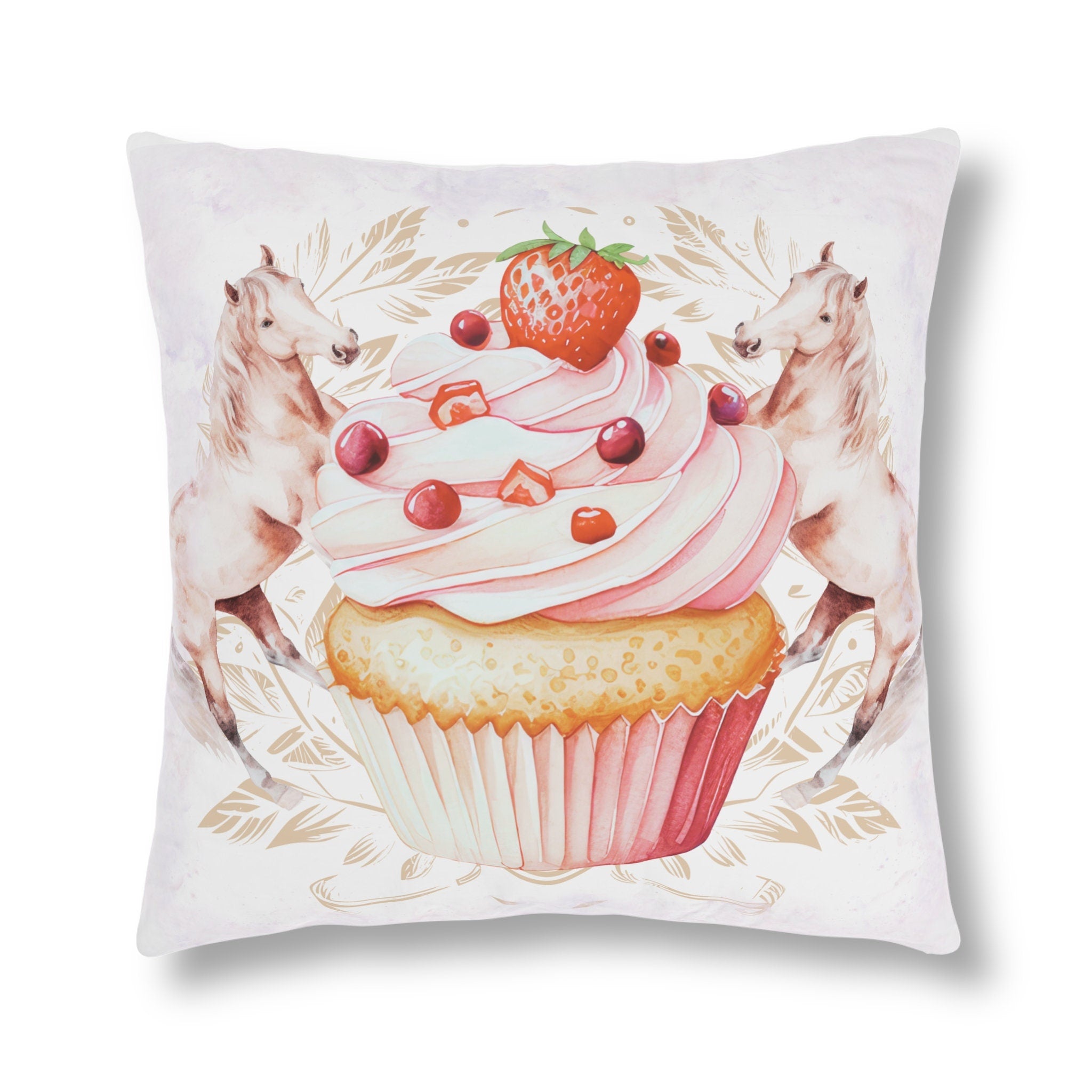 Cupcake Horses Watercolor Waterproof Pillow