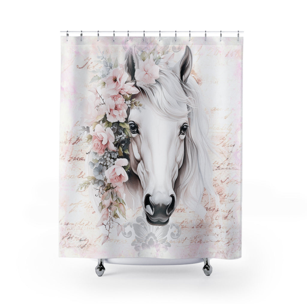 White Horse Head in Pastel Shabby Boho Shower Curtain