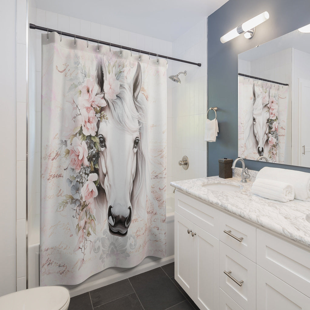 White Horse Head in Pastel Shabby Boho Shower Curtain