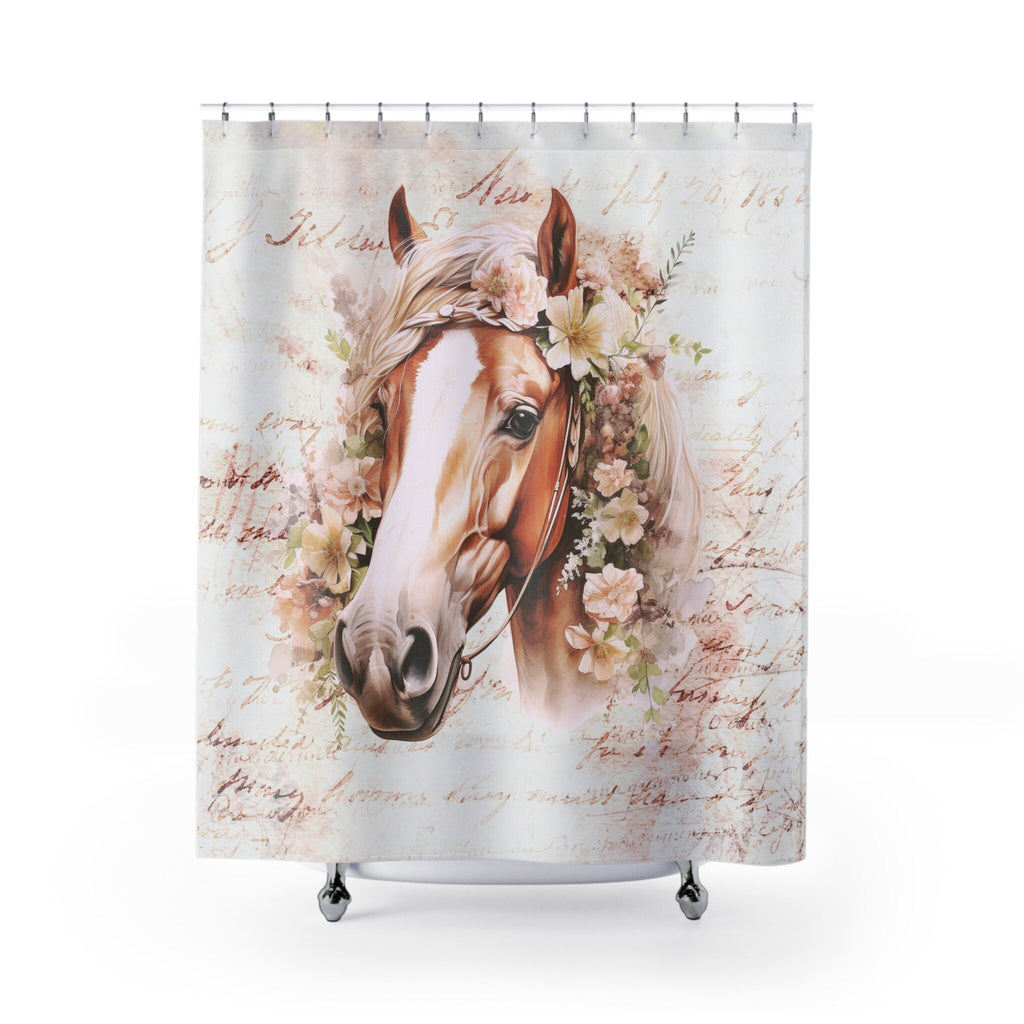 Brown Horse Head Profile in Shabby Boho Shower Curtain
